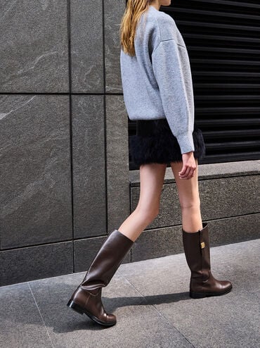 Yvette Metallic-Accent Knee-High Boots, Dark Brown, hi-res