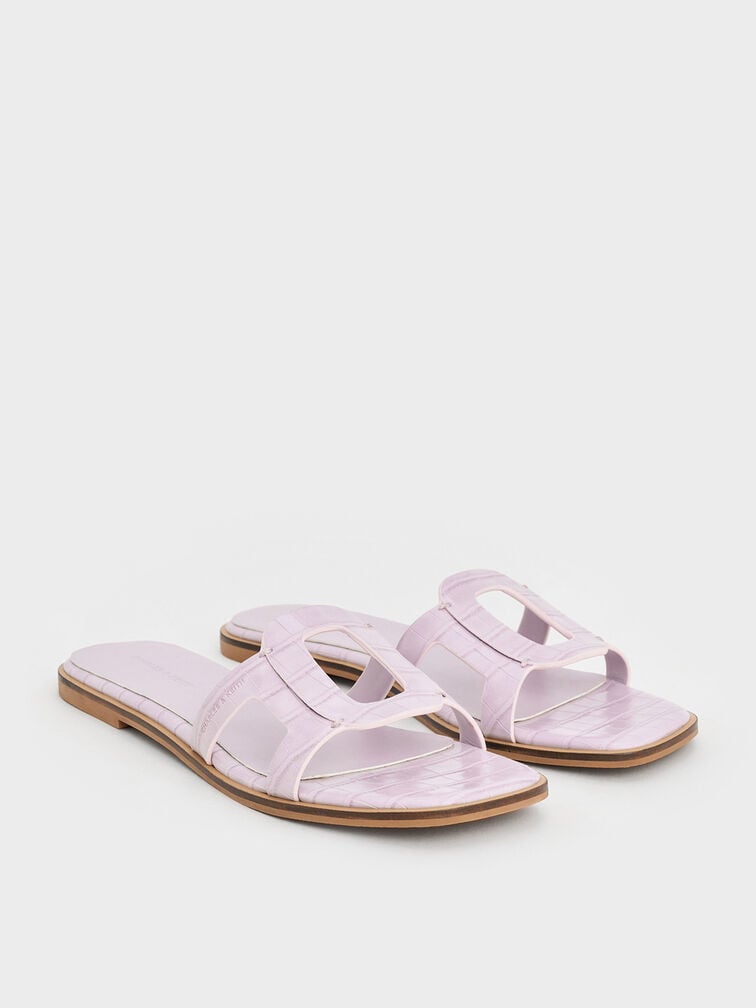 Easley Croc-Effect Cut-Out Slide Sandals, Animal Print Lilac, hi-res