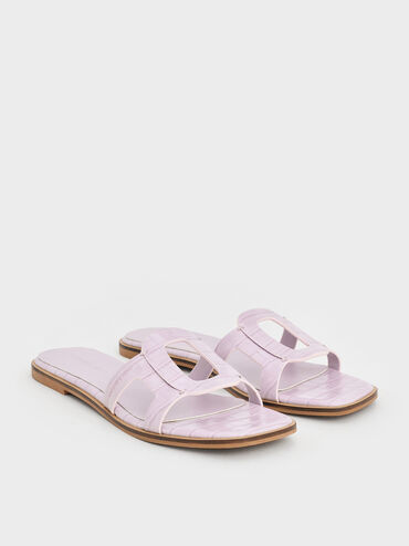Easley Croc-Effect Cut-Out Slide Sandals, Animal Print Lilac, hi-res