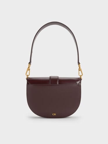Gabine Leather Saddle Bag, Plum, hi-res
