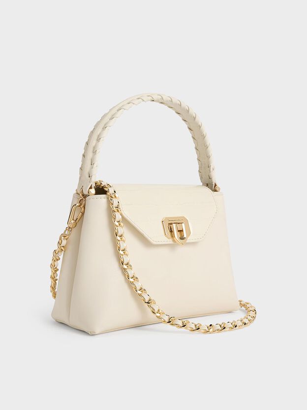 Arwen Croc-Effect Top Handle Bag, Cream, hi-res