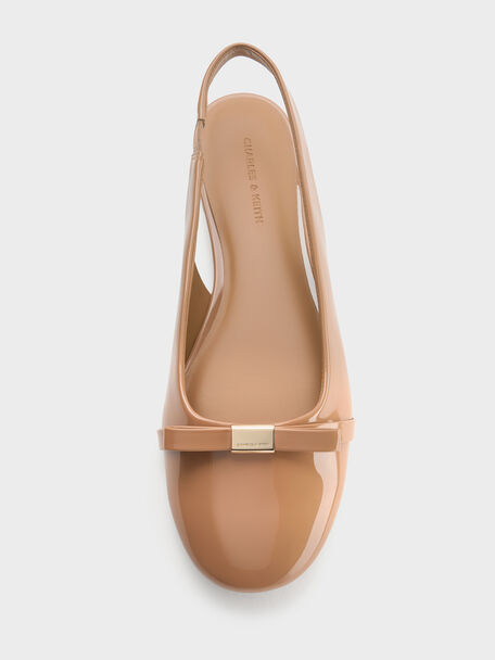 Dorian Patent Bow Slingback Flats, Caramel, hi-res