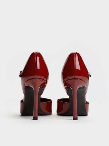 Patent Pointed D'Orsay Stiletto Pumps, Red, hi-res