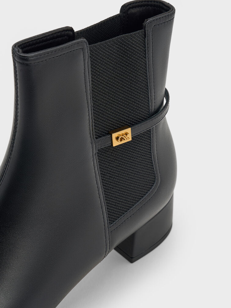 Georgina Leather Tapered Square-Toe Ankle Boots, Black, hi-res