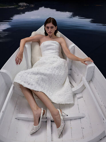 Tayari Embroidered-Mesh Slingback Pumps, White, hi-res