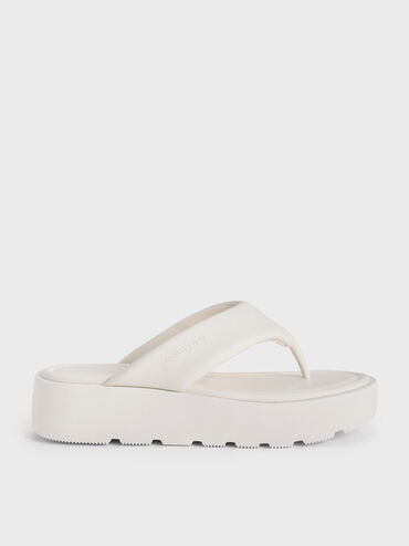 V-Strap Flatform Thong Sandals, White, hi-res