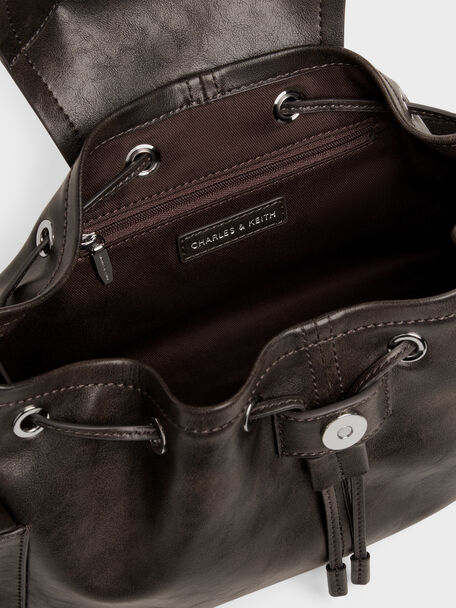 Noane Side-Pocket Two-Way Bucket Bag, Dark Brown, hi-res