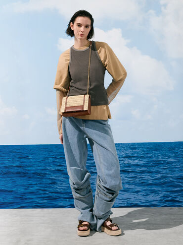 Shalia Raffia Chain-Strap Shoulder Bag, Natural Raffia, hi-res