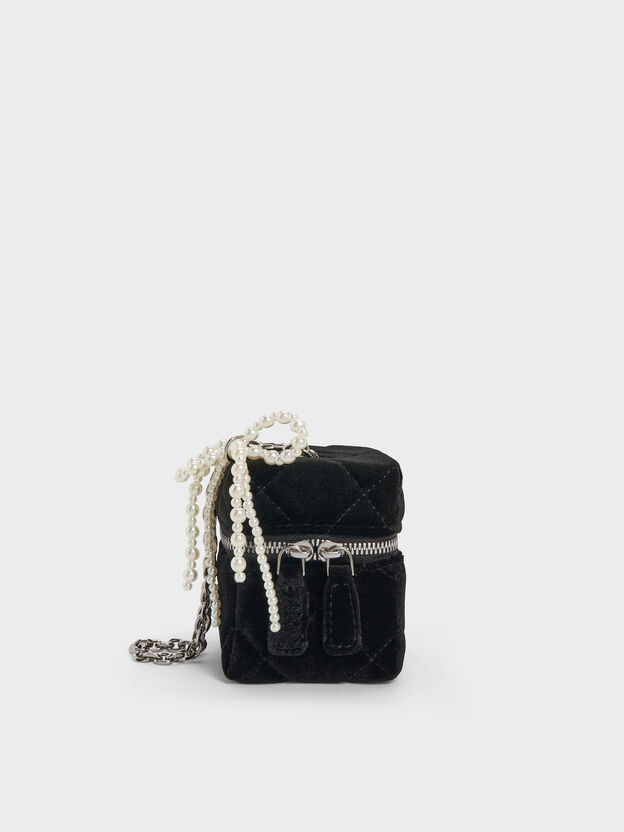 Janie Velvet Quilted Pearl-Bow Micro Bag, Noir, hi-res