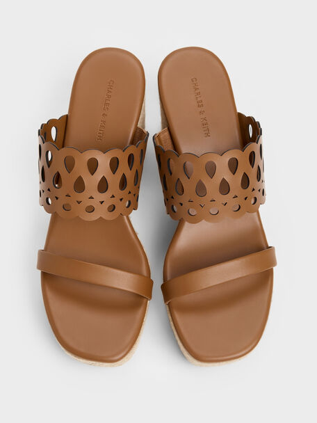 Cut-Out Espadrille Wedges, Cognac, hi-res