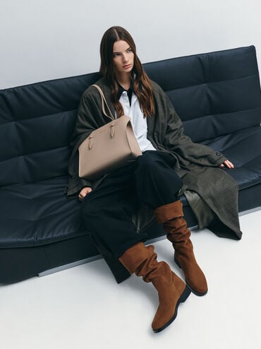 Allyn Elongated-Handle Tote Bag, Taupe, hi-res