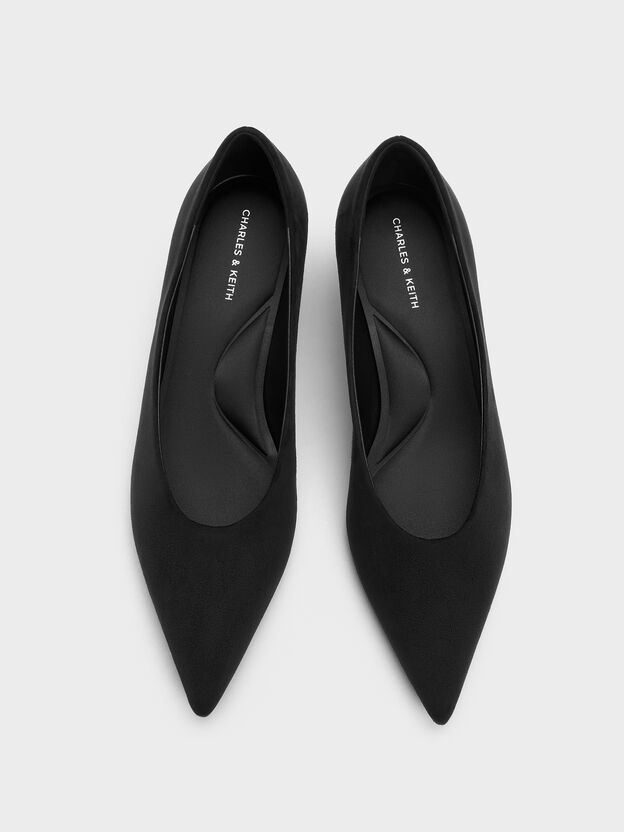 Emelia Faux Suede Kitten Heels, Black Textured, hi-res