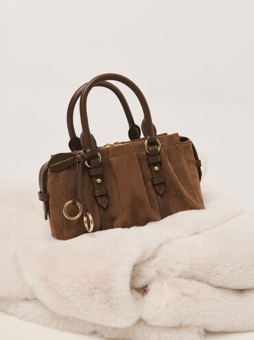 Britton Recycled Suede Top Handle Tote Bag, Mocha Brown, hi-res