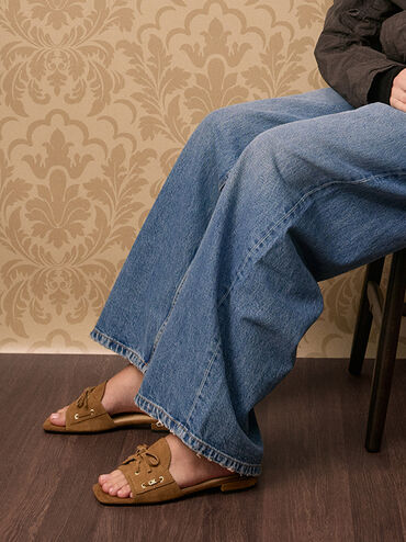 Kori Suede Lace-Up Slide Sandals, Cognac, hi-res