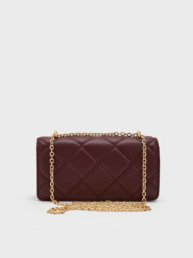Paffuto Quilted Chain-Handle Long Wallet, Dark Chocolate, hi-res