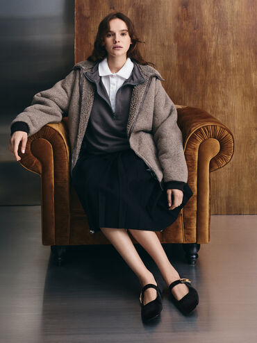 Lando Velvet Metallic-Buckle Mary Jane Flats, Black Textured, hi-res