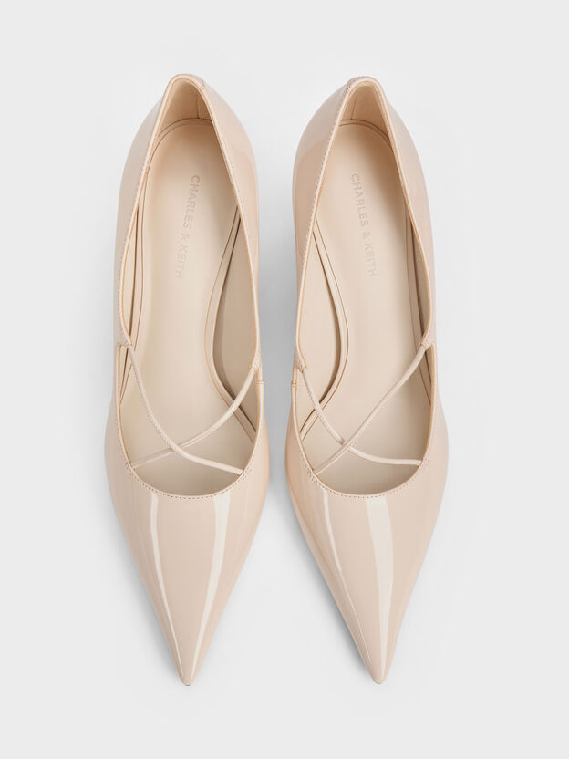Patent Crossover Pointed Pumps, Nude, hi-res