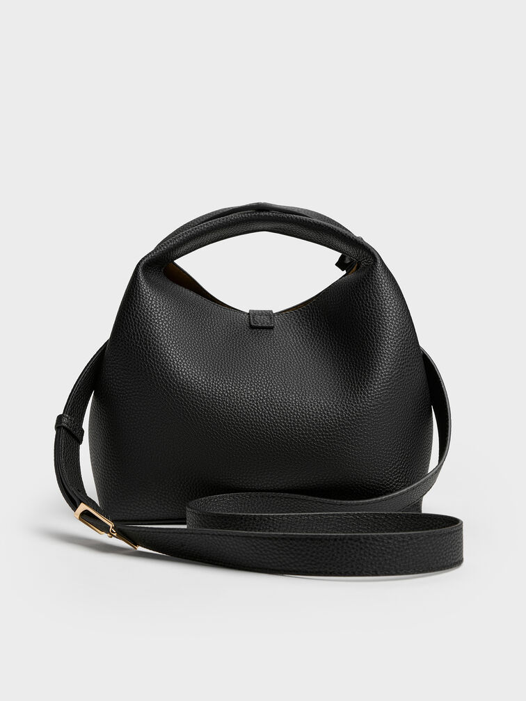 Chance Recycled Leather Turn-Lock Bucket Bag, Black, hi-res