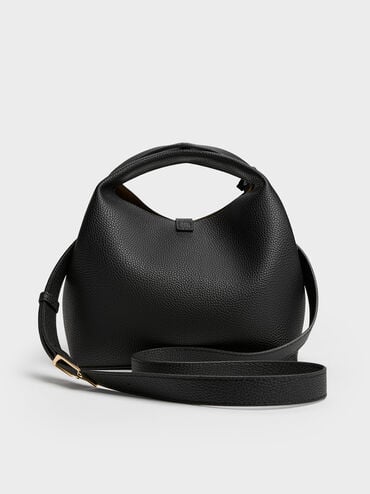 Chance Recycled Leather Turn-Lock Bucket Bag, Black, hi-res