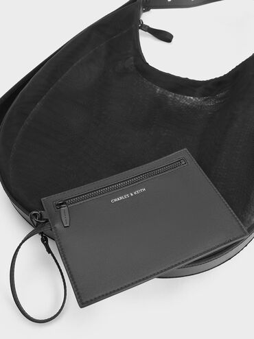 Mesh Crescent Hobo Bag, Jet Black, hi-res