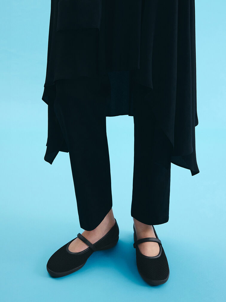 Mesh Mary Jane Sneakers, Black Textured, hi-res