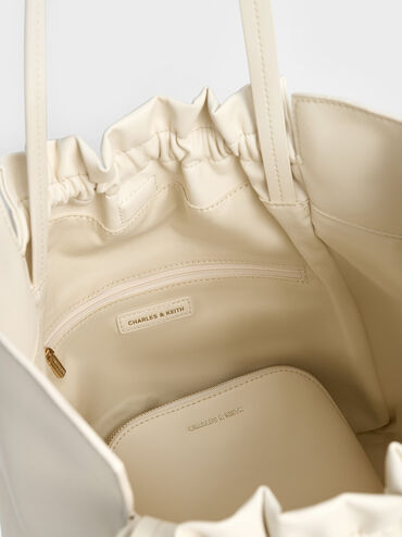 Brigette Ruched Tote Bag, Cream, hi-res