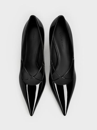 Patent Crossover Pointed Pumps, Black Patent, hi-res