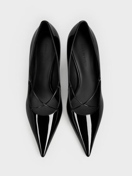 Patent Crossover Pointed Pumps, Black Patent, hi-res