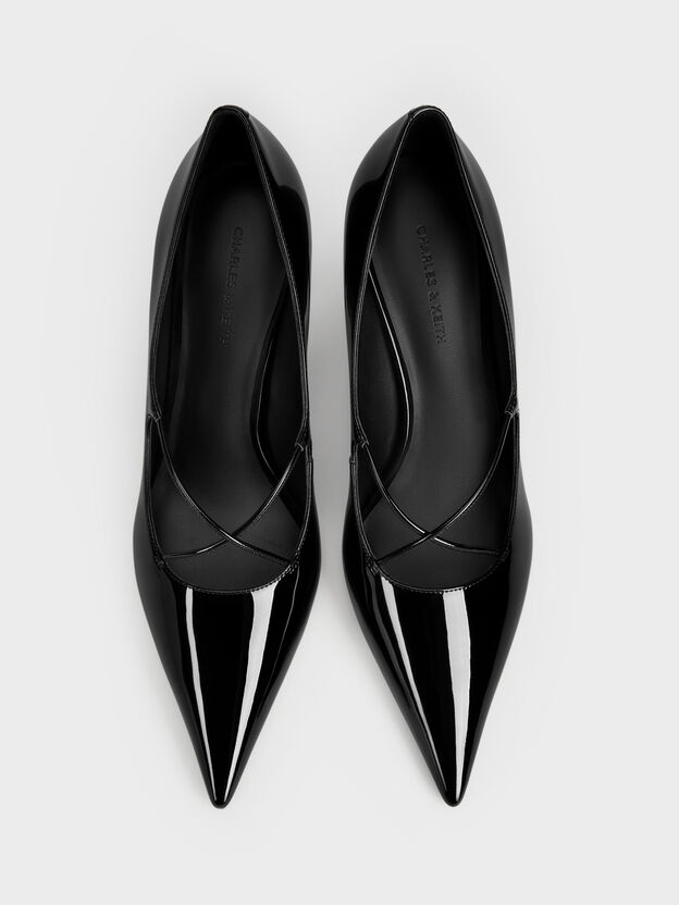 Patent Crossover Pointed Pumps, Black Patent, hi-res