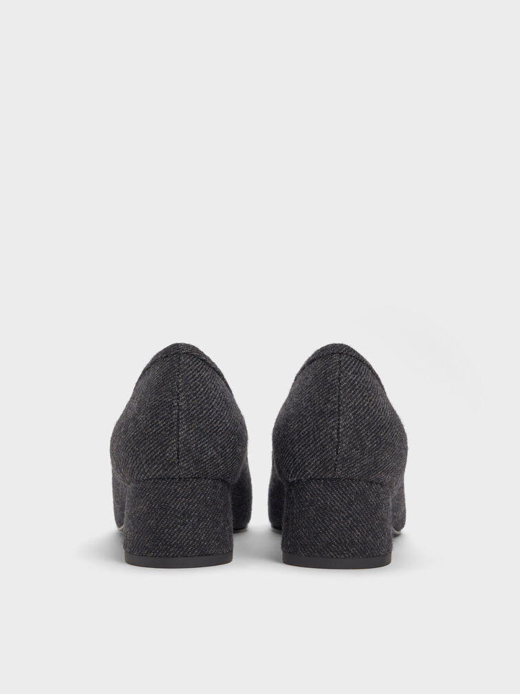 Felt Bow Metallic-Accent Square-Toe Block-Heel Pumps, Dark Grey, hi-res
