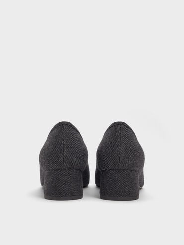 Felt Bow Metallic-Accent Square-Toe Block-Heel Pumps, Dark Grey, hi-res
