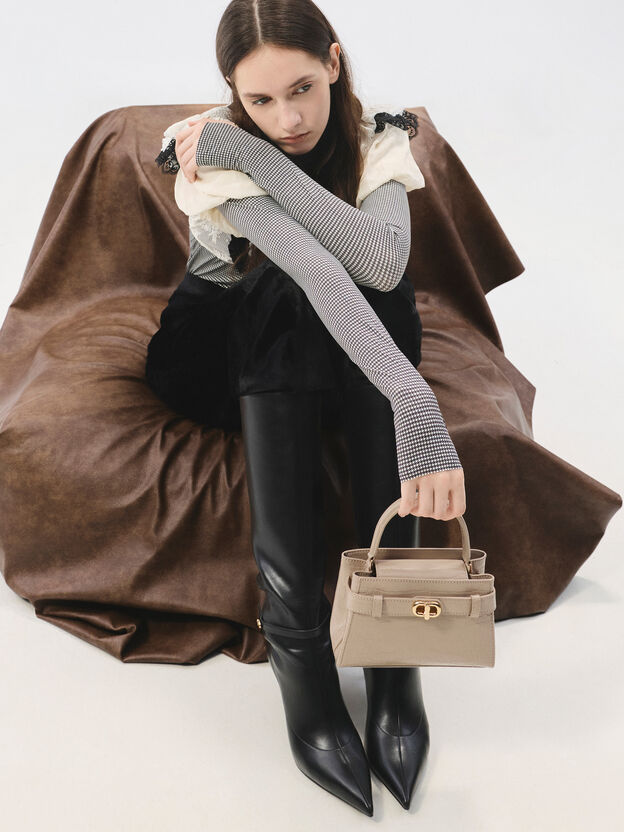 Aubrielle Croc-Effect Belted Top Handle Bag, Taupe, hi-res