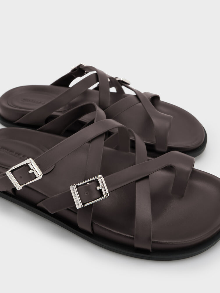 Crossover Toe-Ring Sandals, Burgundy, hi-res