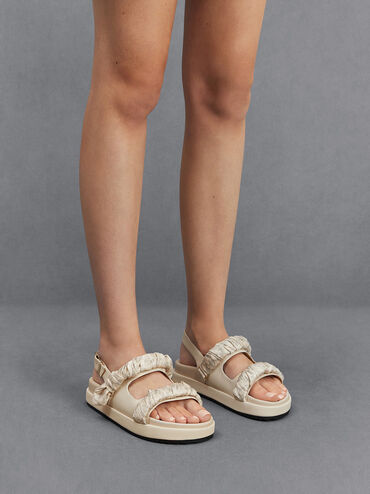 Tully Leather Ruched-Strap Sandals, Chalk, hi-res