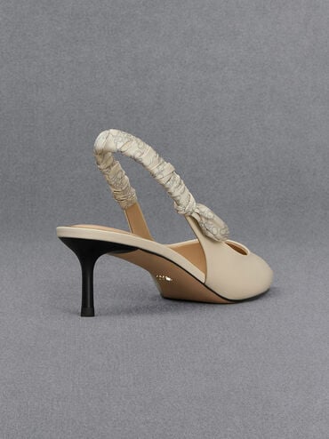 Tully Leather Ruched-Strap Slingback Pumps, Chalk, hi-res