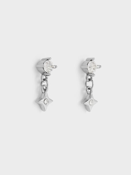 Everest Crystal Star Drop Earrings, Silver, hi-res