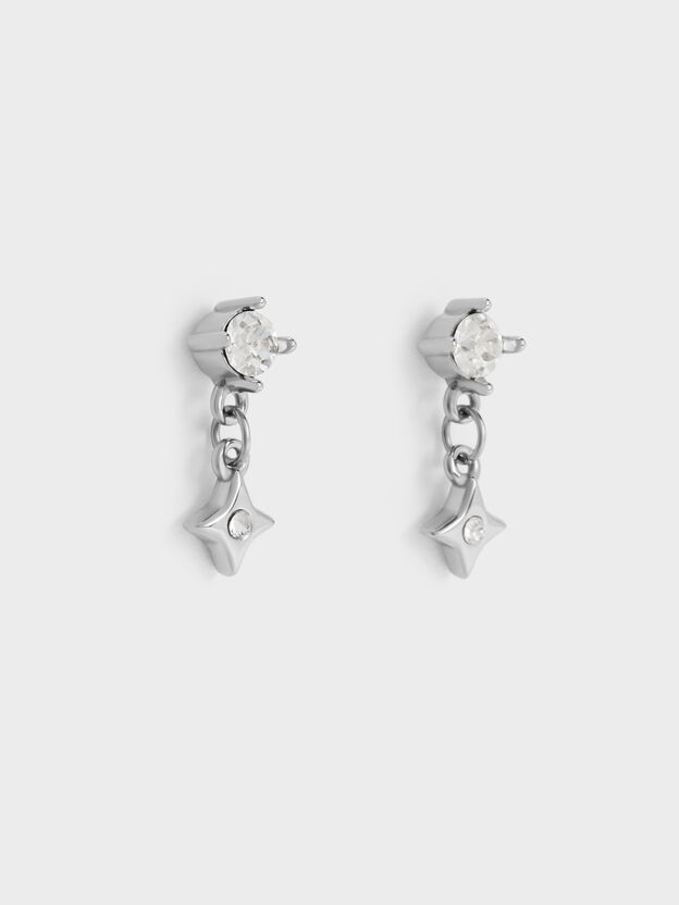 Everest Crystal Star Drop Earrings, Silver, hi-res
