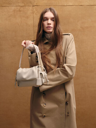 Khai Ruched-Flap Side-Pocket Top Handle Bag, Oat, hi-res