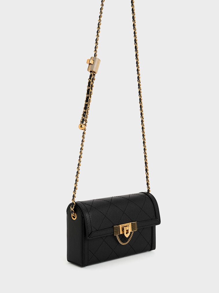 Tallulah Quilted Push-Lock Clutch, Black, hi-res