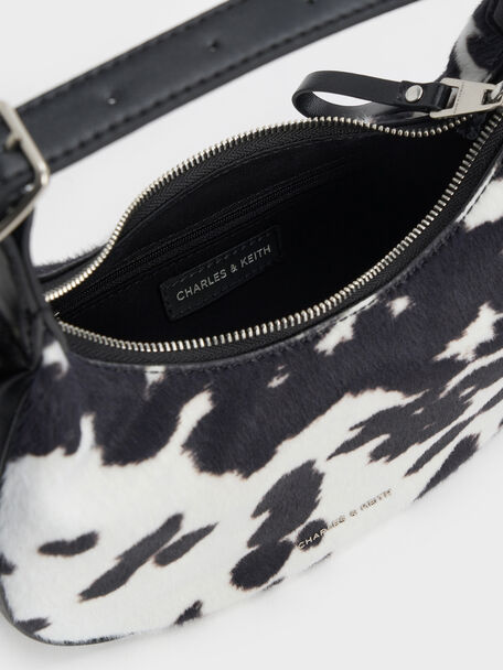 Vega Furry Cow-Print Hobo Bag, Multi, hi-res