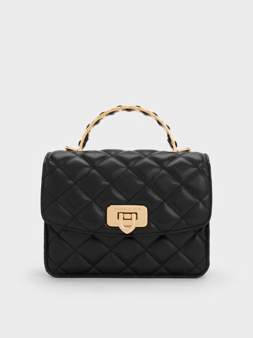 Cressida Quilted Top Handle Bag, Black, hi-res