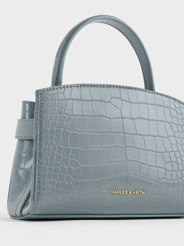 Aubrielle Croc-Effect Belted Top Handle Bag, Smoky Blue, hi-res