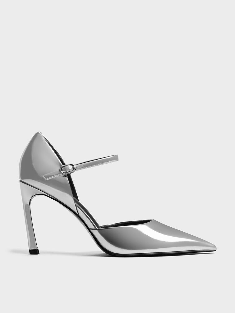 Metallic Pointed D'Orsay Stiletto Pumps, Silver, hi-res