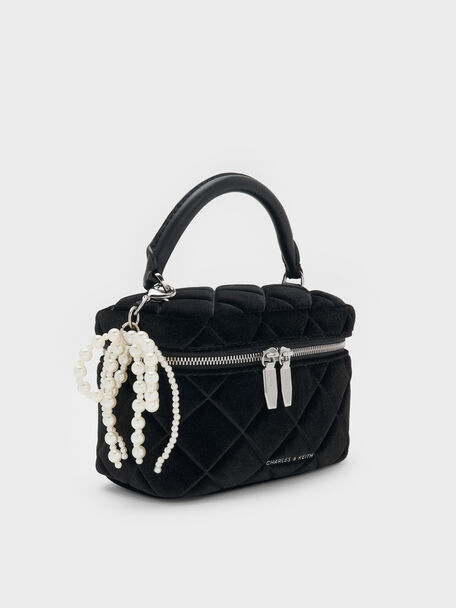 Arwen Velvet Quilted Top Handle Vanity Bag, Noir, hi-res