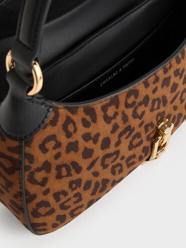 Agatha Leopard-Print Chain-Accent Hobo Bag, Multi, hi-res