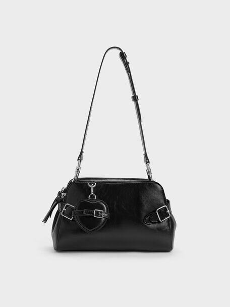 Nellie Heart-Charm Shoulder Bag, Noir, hi-res