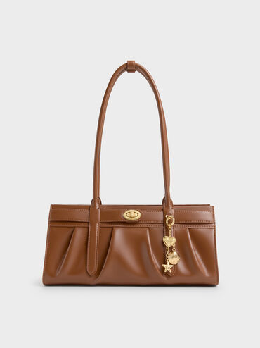 Isolde Belted Ruched Shoulder Bag, Chocolate, hi-res