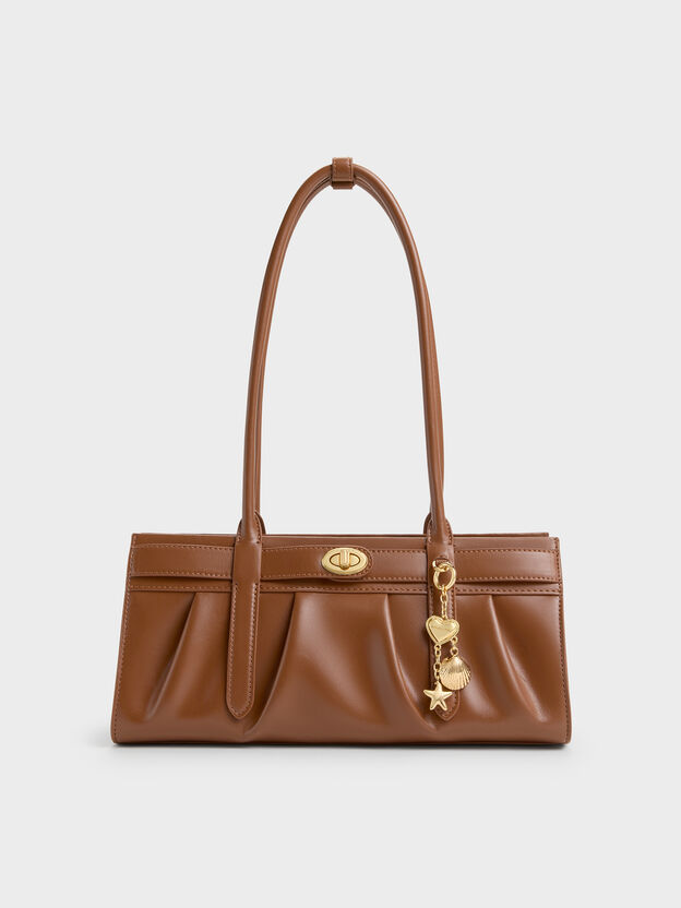 Isolde Belted Ruched Shoulder Bag, Chocolate, hi-res