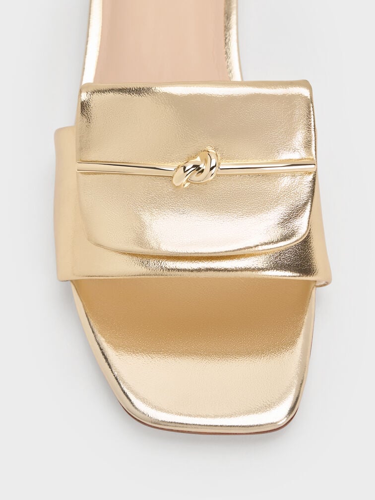 Metallic Knotted Accent Slide Sandals, Light Gold, hi-res
