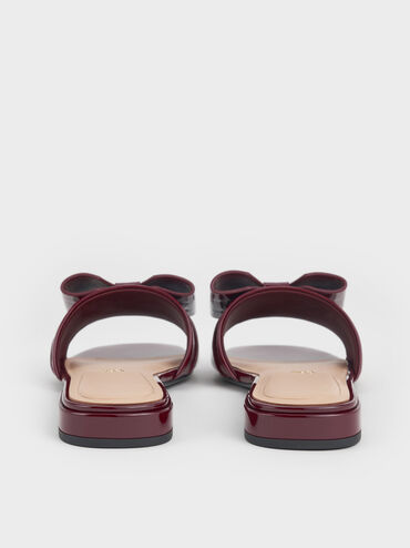 Lu Patent Leather Bow Slide Sandals, Burgundy, hi-res